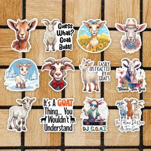 Goat Sticker Pack of 12 Vinyl Stickers  - Waterproof Animal Die Cut Sticker Set